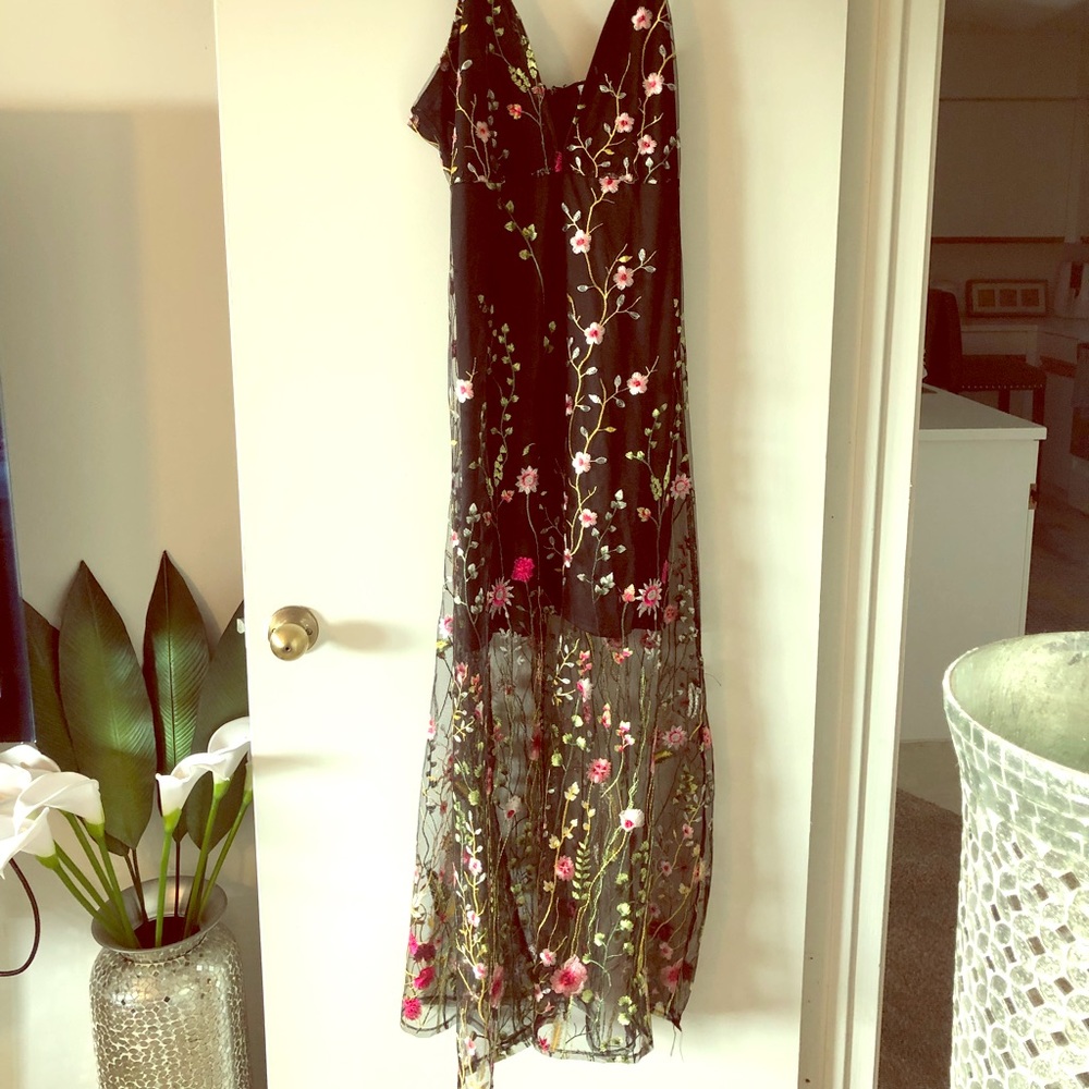 Black embroidered flower dress
